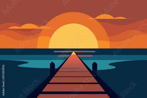 Sunset Over the Sea Beach Boardwalk