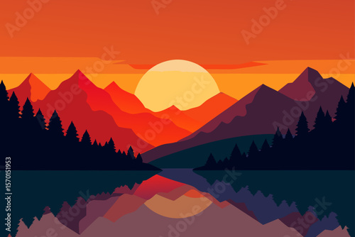 Sunset Reflections on a Still Alpine Lake