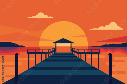 Sunset Pier Watercolor Background Sky Backgrounds