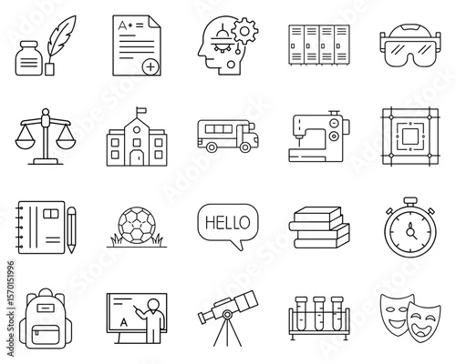 School subject and activity icons for educational purposes