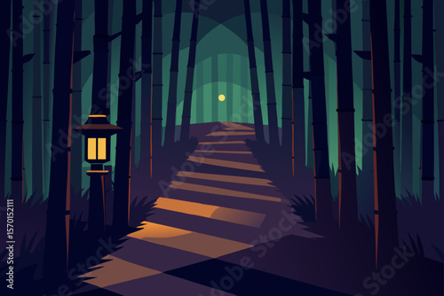 Twilight Walk Through a Lantern Lit Bamboo Grove
