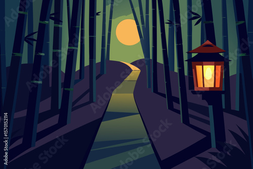 Twilight Walk Through a Lantern Lit Bamboo Grove