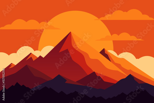 Vector Illustration of a Mountain Landscape with a River