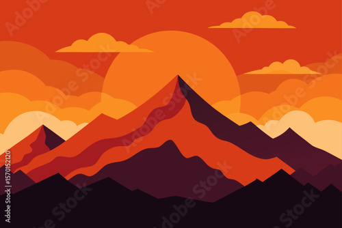 Vector Illustration of a Mountain Landscape with a River