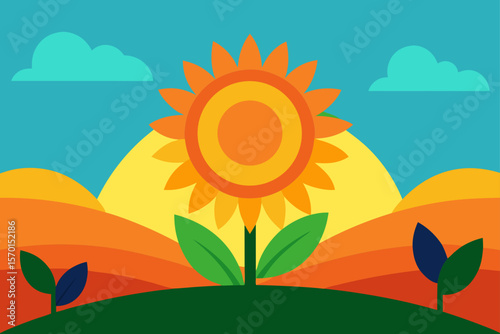 Vibrant Sunflower Sunset A Summer Landscape Illustration