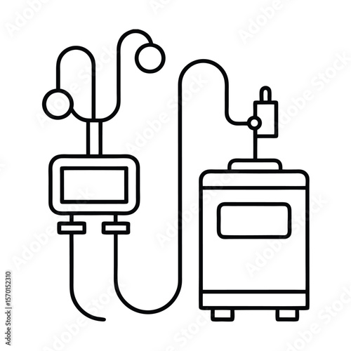 Anesthesia machine with tubes and monitor detailed clean Vector illustration