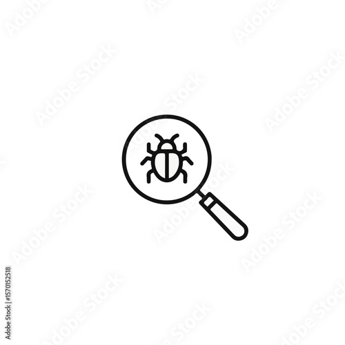 A magnifying glass inspecting a bug with a minimalist and modern line-art style.