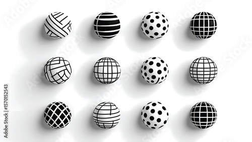 Spheres with black and white geometric patterns vector
