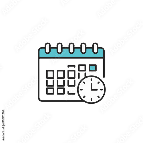 A calendar and a clock icon. A simple line drawing for event reminders and time management.