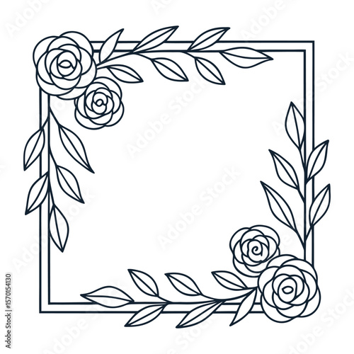 Minimalist Rose Corner Floral Border – Elegant Line Art Rectangular Frame

