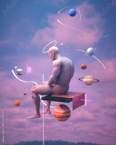 Surreal Digital Art Man Space