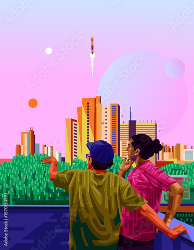 Vector Style Couple Cityscape