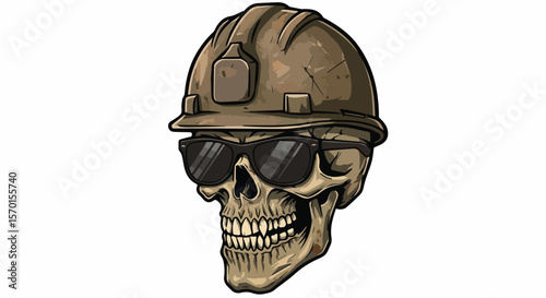 Cool Cartoon Skull with Hard Hat and Sunglasses 