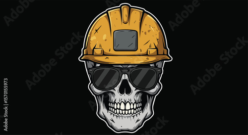 Cool Cartoon Skull with Hard Hat and Sunglasses 