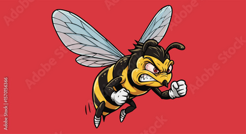 Muscular Cartoon Bee with Boxing Gloves