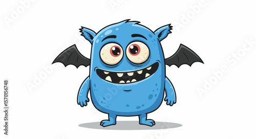 Cute Blue Monster with Bat Wings