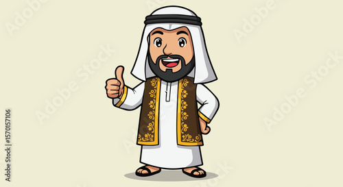 Happy Cartoon Arab Man Giving Thumbs Up
