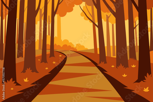 Forest Pathway Surrounded by Tall Autumn Trees