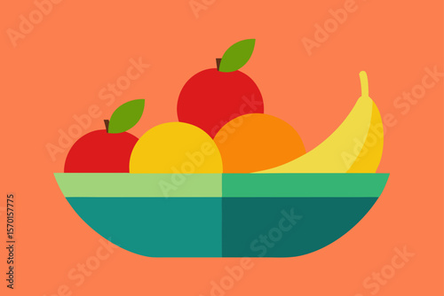 Fruit Bowl Still Life in Flat Illustration Style