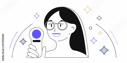 Woman using facial beauty device illustration, modern skincare technology concept