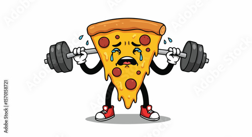  Struggling Cartoon Pizza Lifting Weights
