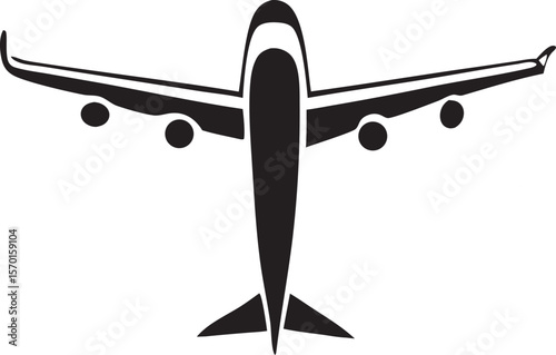 Simple Black Airplane Icon: Overhead View, Minimalist Design, Travel Concept on a white or  transparent PNG background