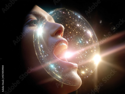 Artistic Concept of Cosmic Light Reflections and Human Harmony