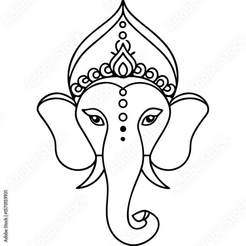 Intricate line drawing showing ganesh, an important hindu deity. Symbolic ganesh represents wisdom and prosperity for hindu followers.
