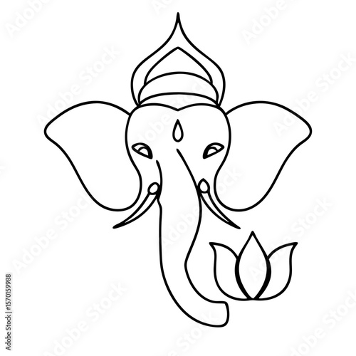 Ganesh illustration as a spiritual line drawing, an artistic rendition of deity Ganesha, representing Hindu god in minimal style.