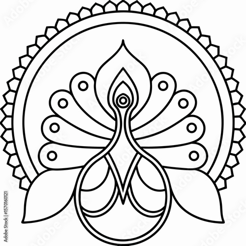 Murugan illustration featuring deity design with intricate line art. Divine Murugan illustration showcases cultural heritage in a graphic icon,