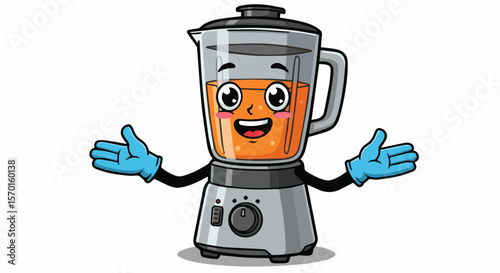 Happy Cartoon Blender with Orange Juice