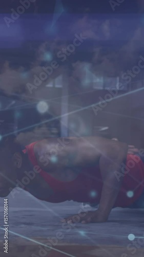 Animation of network of connections over basketball match in gym