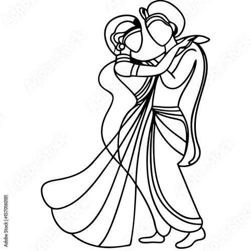 Radha Krishna illustration depicting eternal love story and divine couple embrace. Symbol Radha Krishna represents the divine love between Krishna and Radha in Hindu mythology.