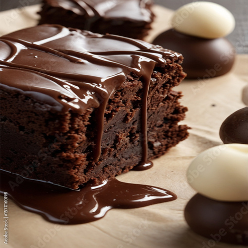 Chocolate Brownie Close Up Fudgy Dessert