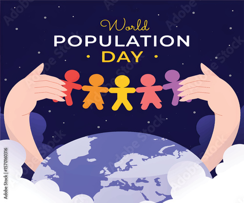 World Population Day global unity with people and earth flat vector