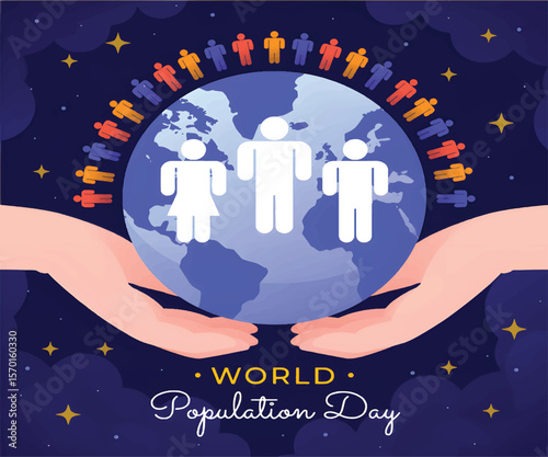 World Population Day creative flat design showing globe and population


