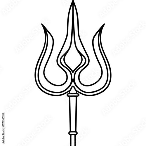 Depiction of a trishul, a trident in Hinduism, an important symbol in religious context. This trishul represents power and strength, and spiritual beliefs in traditional representations.
