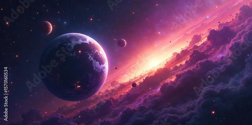 Breathtaking Cosmic Ballet Vibrant Planets and Awe-Inspiring Nebulae Swirl in a Stunning Celestial Dance