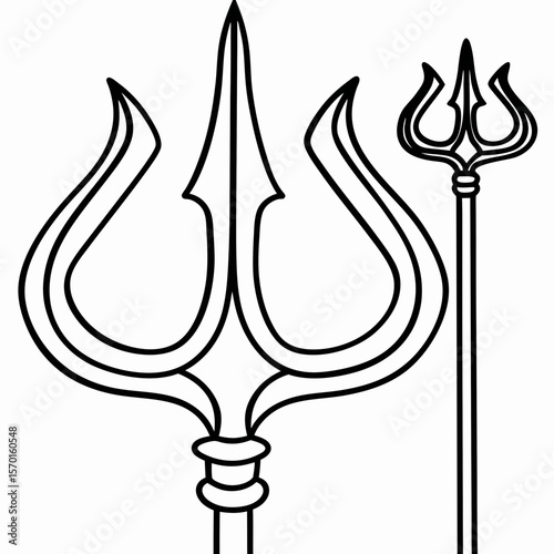 Exploring symbolic Trishul emblem, a trident representing divine power and spiritual energy. Trishul designs symbolize deity Shiva and its representation of creation, maintenance, and destruction,