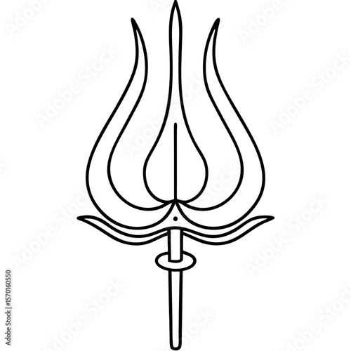 Black and white trishul, symbol of divine power and religious context in Hinduism, is presented.