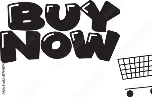 BUY NOW Hand-drawn Style text Graphic black silhouette vector, Simple silhouette Design vector icon with Transparent background. A bold, stylized font text, Perfect for Sales Promotions