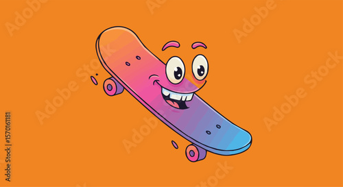 Gradient Cartoon Monster Skateboarding 