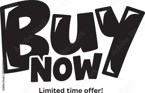 BUY NOW Hand-drawn Style text Graphic black silhouette vector, Simple silhouette Design vector icon with Transparent background. A bold, stylized font text, Perfect for Sales Promotions