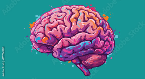 Colorful Human Brain with Splatters