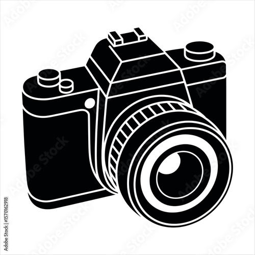 Black camera lens and body photography