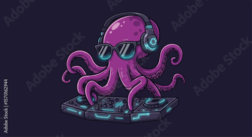 DJ Octopus with Headphones and Mixer