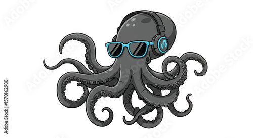 DJ Octopus with Headphones and Mixer
