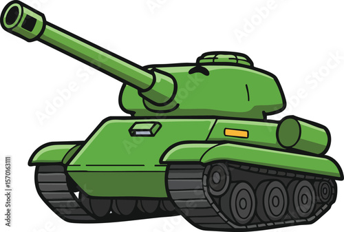 Green military tank vector illustration with large cannon and heavy tracks design for defense concept