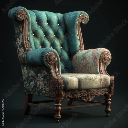 Vintage Armchair: A captivating piece featuring intricate details, plush upholstery, and a timeless design, perfect for adding character.