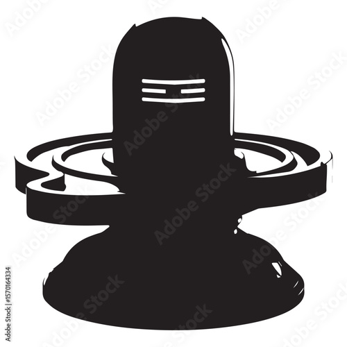 A stark black silhouette of the sacred shiva lingam a symbol of lord shiva with its iconic three horizontal lines adorning the top set against a clean white background